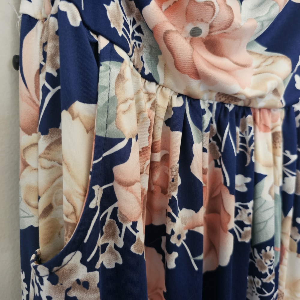 Liebeye Women's Blue and Cream Floral Strapless Maxi Dress Sz L - Picture 8 of 14